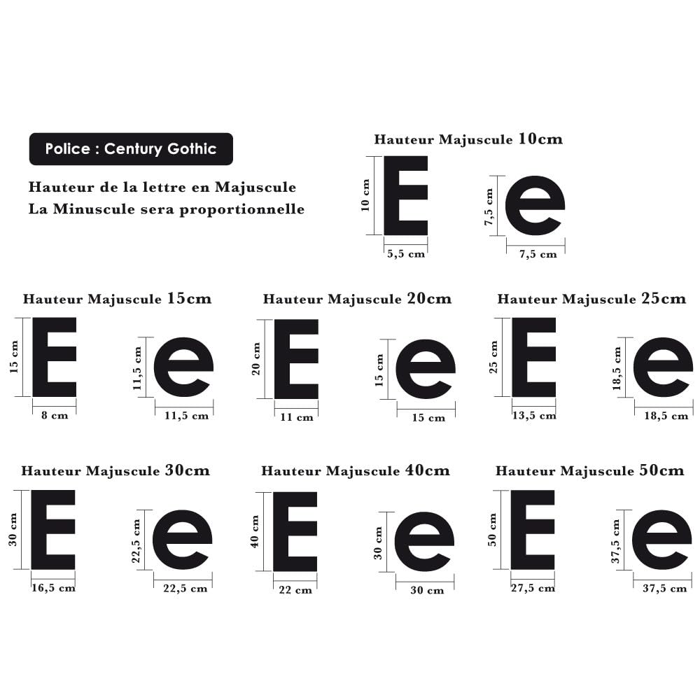 Sticker de decoration Lettres Aluminium noir 3mm Century Gothic enseigne lettre géante fixer