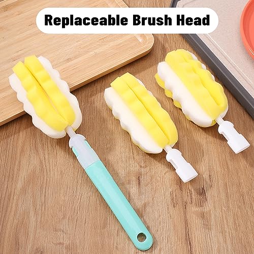 Image of INVODA 4PCS Bottle Brush Long Handle Cup Cleaner Brush Sponge Bottle Scrubber Detachable Handle Portable Sponge Cleaning Brush for Baby Bottle Dishwashing Kitchen Clean Glasses Mugs (4 PCS)