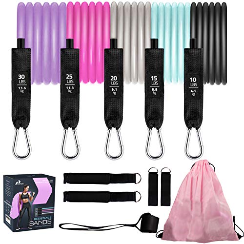 Resistance Bands with Handles - 11Piece Workout Band Set for Women - Carrying Bag Included  Non-Slip Work Out Booty Bands - Heavy Duty Fitness Bands for Butt Legs Exercise (Pink100lbs/gift Box)