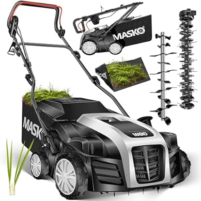 Foto di MASKO® Scarificatore arieggiatore elettrico 2in1 per prato -1800 Watt - larghezza di lavoro 40 cm - sacco di raccolta da 55L - incl. rullo arieggiatore - aeratore per rimozione muschio, Nero