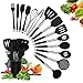 Price comparison product image Kitchen Utensils Set, 15 Pcs Silicone Cooking Utensils Set, Non Stick and Heat Resistant Cookware, Cooking Tools with Holder(Black)