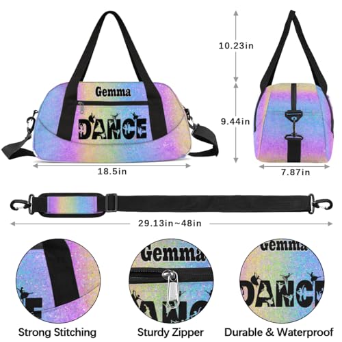 Custom Sports Dance Gym Bag, Personalized Dancing Ballet Bag Travel Overnight Small Duffel Bag Gymnastics Swimming Sleepover Overnight Sports Bag, Purple Blue Glitters Bling3