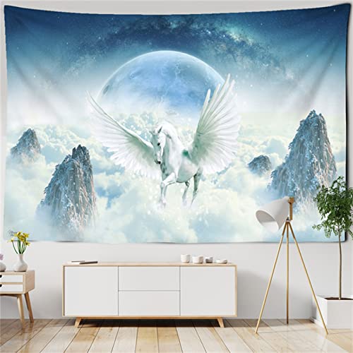 Tapiz psicodélico de caballo con alas para un dormitorio hippie y moderno de 150x100cm
