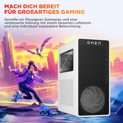 Omen 16L Gaming Desktop PC, Intel Core Ultra 5 225F, 16 GB DDR5 RAM, 1 TB SSD, NVIDIA GeForce RTX 5060 Ti, Windows 11 Home, RGB-Beleuchtung, Weiß