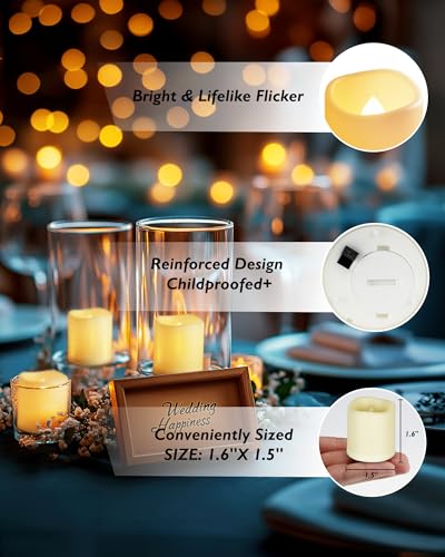 Image of 5plots Flameless Votive Candles Battery Operated 200+ Hours, Flickering Led Electric Fake Battery Tealights for Wedding Table Centerpieces Party Home Decor Decoration - Ivory (24 Pack)