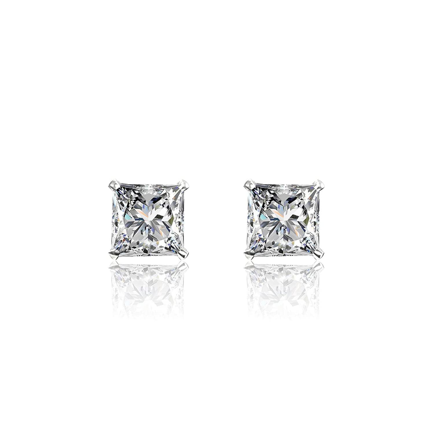 HighSpark 925 Silver Square Solitaire Stud Earrings | 92.5 Sterling Silver & Square Brilliant Cubic Zirconia Tops for Men Women Boys & Girls | Silver 4mm (B093C12QVB) Amazon Price History, Amazon Price Tracker