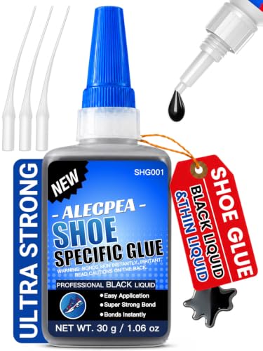 Image of ALECPEA Black Shoe Glue for Sole Repair, Thin Adhesive, 30g with 3 Tips | Fast-Setting Flexible Waterproof Black Shoe Repair Glue For Sneakers, Boots, Leather, Rubber, EVA, Mesh, PU And PVC