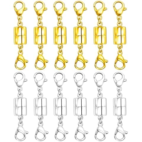 Qulltk Double Lobster Clasp Magnetic Necklace Clasps and Closures 14K Gold and Silver Magnetic Jewelry Clasps Converters for Bracelet Necklaces Extender Cover