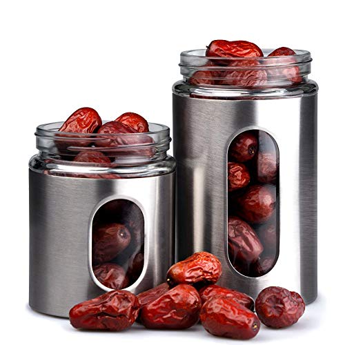 HOMIES INTERNATIONAL Glass Food Storage Kitchen Canisters – 600 ml, 900 ml, 2 Pieces, Clear