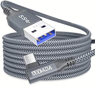 For Oculus Quest 2 Link Cable 16ft/5M, AkoaDa For Oculus Link Cable with Signal Booster, 90 Degree Angled High Speed Data Transfer & Fast Charging Cable for Oculus Quest VR Headset and Gaming PC(Grey)