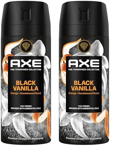 Axe Fine Fragrance Collection Premium Bodyspray Black Vanilla Deo ohne Aluminium für 72 Stunden Frische 150 ml (Packung mit 2)