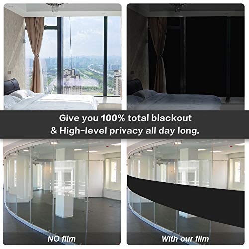Wochitv Total Blackout Window Film 100% Light Blocking Non Adhesive No Residue Removable Opaque Static Cling Privacy Glass Tint For Home Bedroom Darkening Heat Control (35.4 In X 32.8 Ft) #TOP2