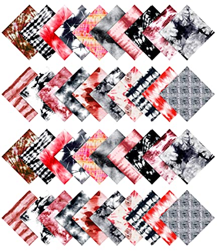 Soimoi Tie Dye Print Precut 5-inch Cotton Fabric Quilting Squares Charm Pack DIY Patchwork Sewing Craft- Red