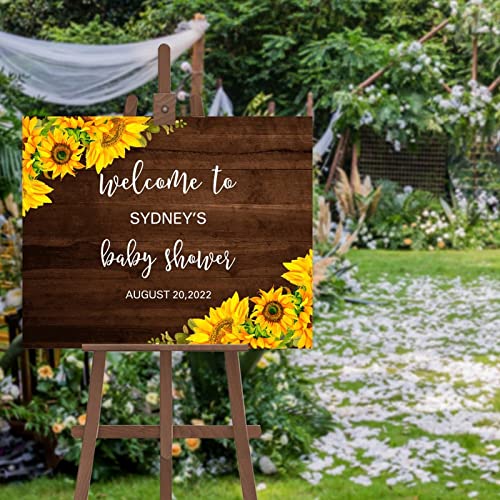 Panneau de bienvenue mariage moderne en bois jaune tournesol personnalisé 50x75 cm