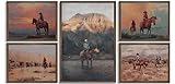5pcs Vintage Cowboy Wall Art Western Desert Canvas Wall Decor Horse Pictures Prints Posters Rustic Southwest Paintings Mid Century Modern Men Cave Artwork for Ranch Farmhouse Home Decorations Unframed