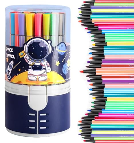 Image of Amitasha Sketch Pen Set 48 Colors Washable Water Color Markers Pens Aesthetic School Supplies Fine Coloring Markers for Kids Adult Book Cards Drawing Craft Kit Teacher Office Supplies