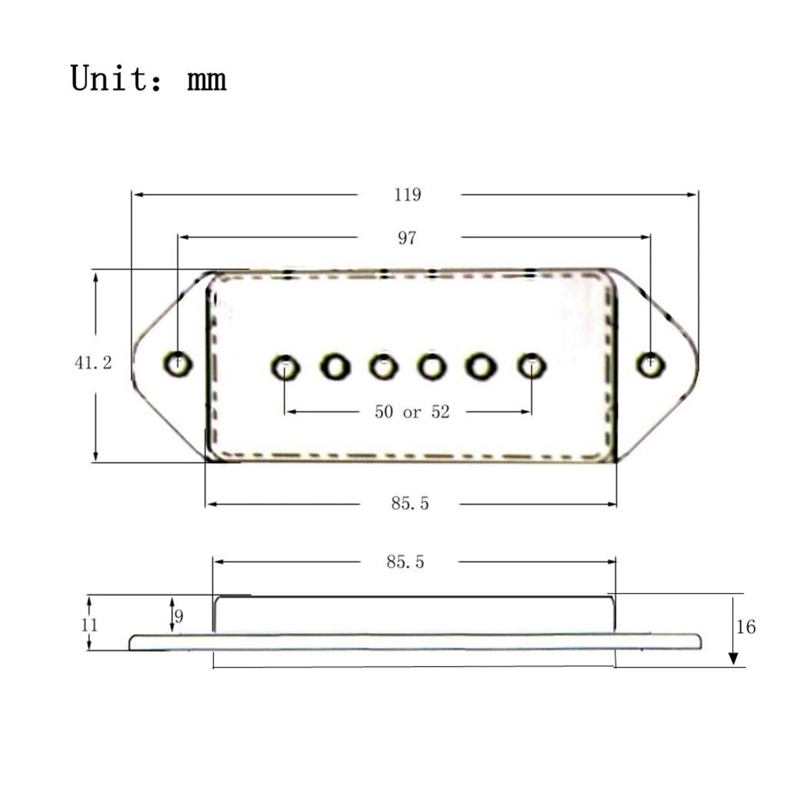 Repuestos Para Pastillas De Guitarra Pastillas De Bobina Simple Estilo Oreja De Perro Pastillas De Guitarra | Puente de Mástil para Guitarra Eléctrica Plata/Amarillo/BK 50/52mm(1set Sliver 50 52mm)