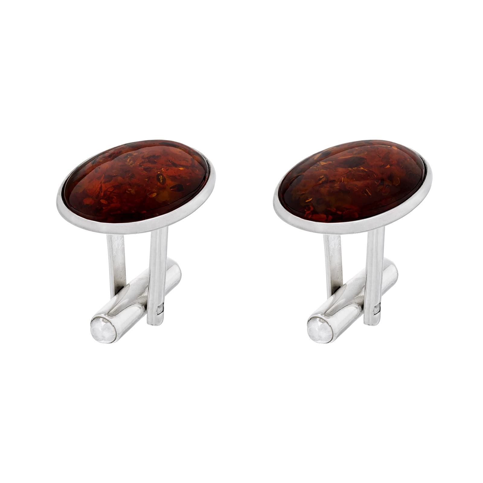 Herren Sterling-Silber 925 Manschettenknöpfe mit Bernstein, Moderne Ovale Form, Naturbernstein in der Farbe Cognac, Geschenkset