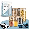 Extreme Jars Glass Storage Jars - 6 Glass Jars for Food Storage with Lids - Airtight Bamboo Lid Storage Containers incl. Spoon, Stickers, Pen - Food Storage Jars Pantry, Kitchen, Pasta, Candy, Cereals (6)