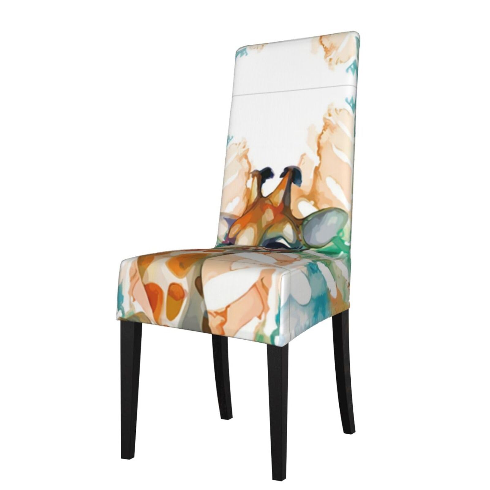 HLSBSSL giraffe Printed dining chair covers, wrinkle-resistant and iron-free, suitable for hotels, banquets, and conferences