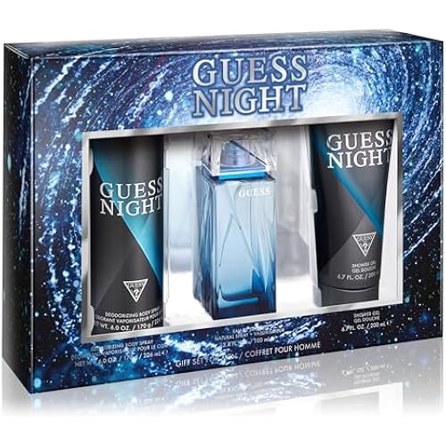 GUESS Night Men Eau de Toilette 3 Piece Gift Set - Cologne Spray 3.4 Fl. Oz., Deodorizing Body Spray 6.0 Oz., & Shower Gel 6.7 Fl. Oz.