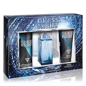 GUESS Night Men Eau de Toilette 3 Piece Gift Set – Cologne Spray 3.4 Fl. Oz., Deodorizing Body Spray 6.0 Oz., & Shower Gel 6.7 Fl. Oz.