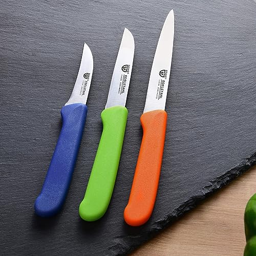 Foto von GRÄWE Obstmesser & Gemüsemesser, 3er Set, kleines Küchenmesser-Set, Schälmesser, Edelstahl, bunt, super scharf geschliffen