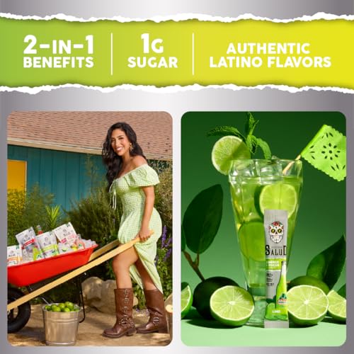 Image of Salud x Jarritos 2-in-1 Energy Drink Powder + Focus, Lime, Organic Caffeine, B6 + B12, Theanine, Clean Energy Drink Packets, Limon Agua Fresca Mix, Non-GMO, Gluten Free, 1g of Sugar, (15 Servings)
