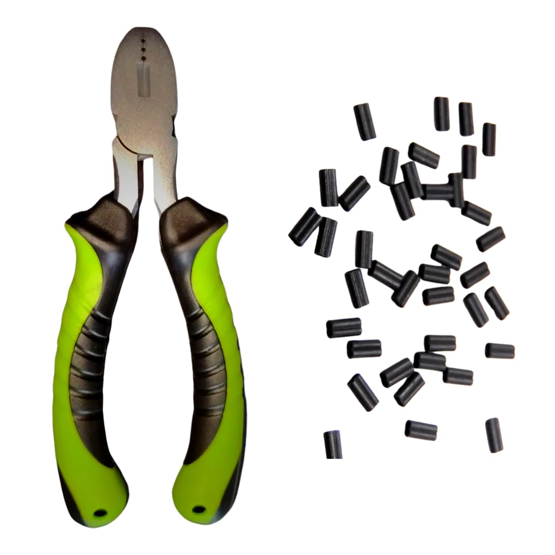 End Tackle Fishing Crimping Tool Set, 3 Sizes 0.5/0.6/0.7mm, 30 Double Barrel Crimps, Stainless Steel