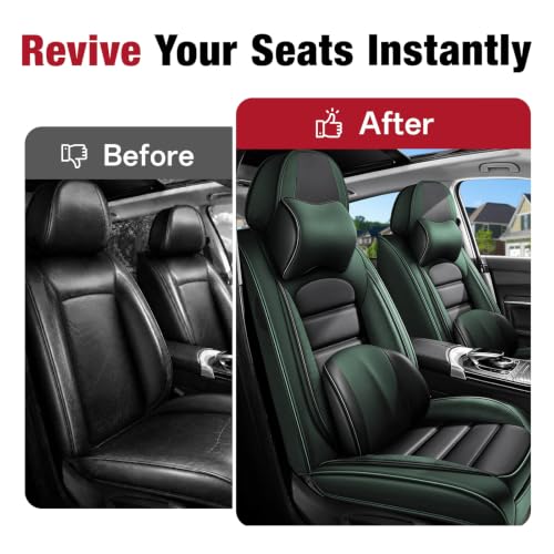 Image of Premium Leather Deluxe Front Covers for Toyota Camry 2015-2026, Black-Green