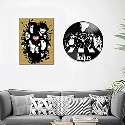 QIANGGE Horloge The Beatles en vinyle – 30,5 cm – Décoration murale ronde faite à la main – Cadeau créatif pour les fans des Beatles - Les Beatles, Paul McCartney, John Lennon, RIngo Starr, George Harrison QIANGGE Horloge The Beatles en vinyle - 30,5 cm - Décoration murale ronde faite à la main - Cadeau créatif pour les fans des Beatles – Image 2
