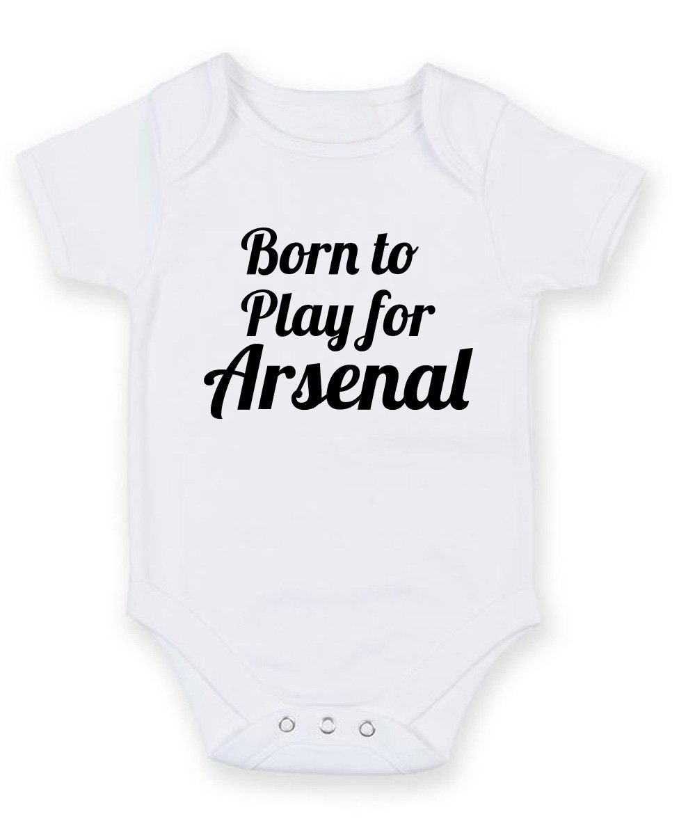 FoxyPrinting Born To Play For Arsenal - Personalised Baby Boy Girl Baby VestUnisex Short Sleeve Bodysuit (6-9 months)