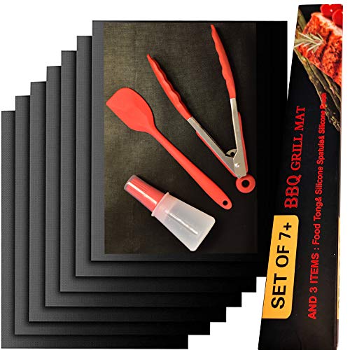 Y&Y HOME Grill Mat Set of 7 + (15.75 x 13 Inches) Black - 100% Non-Stick BBQ Grill Mats,Reusable and Easy to Clean,Compatible with Propane, Natural Gas, Charcoal and Electric Grills, Smokers and Ovens