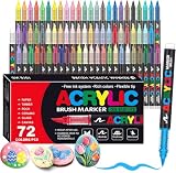 Melifluo Pennarelli Acrilici a Punta a Pennello, Set 72 Marker Acrilici Impermeabili a Base d'Acqua per Sassi Vetro Ceramica Legno e Tessuto, Colori Acrilici Asciugatura Rapida per Adulti e Fai-da-Te