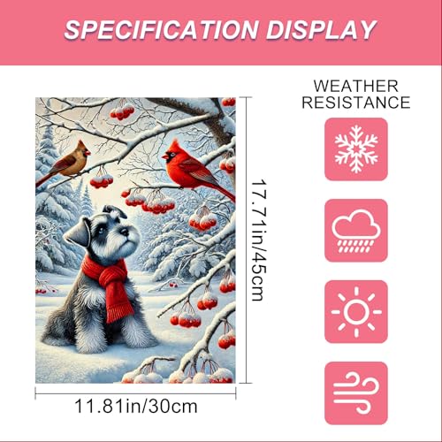 Image of BlissYard Winter Garden Flag Schnauzer Red Scarf Birds 12 x 18 Inch