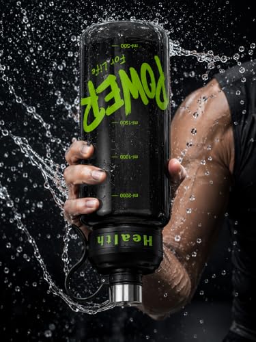 Image of 2 Liter Large Capacity Leakproof Water Bottle, l Capacity BPA-Free Sports Water Bottle for Gym Yoga - (Black)