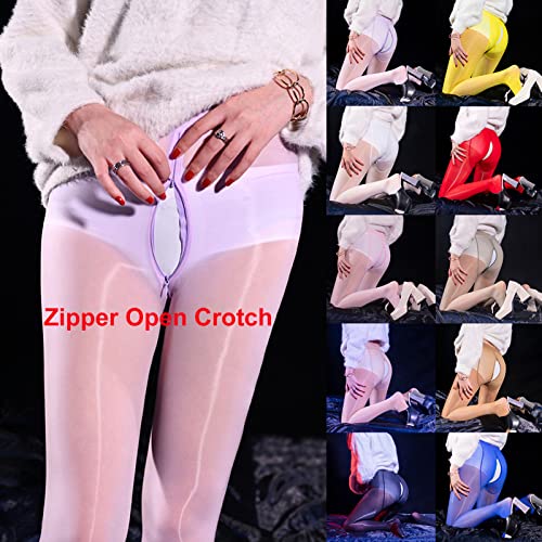 LESOYA Women's Sexy 8D Oil Shiny Glossy Pantyhose Nylon Sheer Zipper Crotch Tights Stockings2