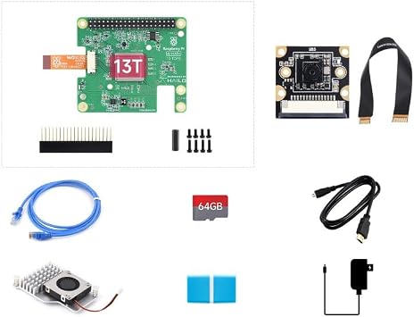 TUOPUONE AI Kit, Compatible with Raspberry Pi 5, Bundle with Raspberry Pi AI HAT+ 13T, PI5-IMX219-77 Camera, Cooler, 64GB TF Card, Cable and Other Accessories Items PI5 AI Acce C