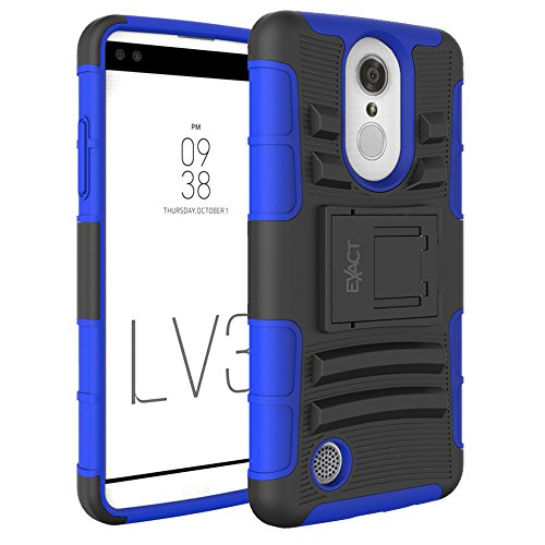 Exact Design Shock Proof Tough Rugged Dual-Layer Case with Built-in Kickstand and Belt Clip Holster for LG Aristo / LG Phoenix 3 / LG K8 2017 / LG K4 2017 / LG Fortune - Black/Blue