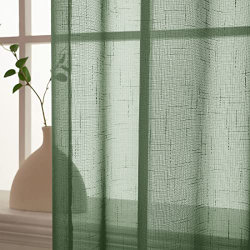 MIULEE Set of 2 Voile Curtains, Sheer Linen With Eyelets, Transparent Linen Look, Living Room Window - Image 4