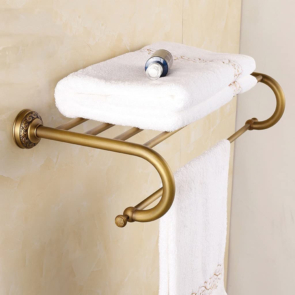 Toallero de cobre antiguo de 62cm con tallado europeo premium para baños elegantes