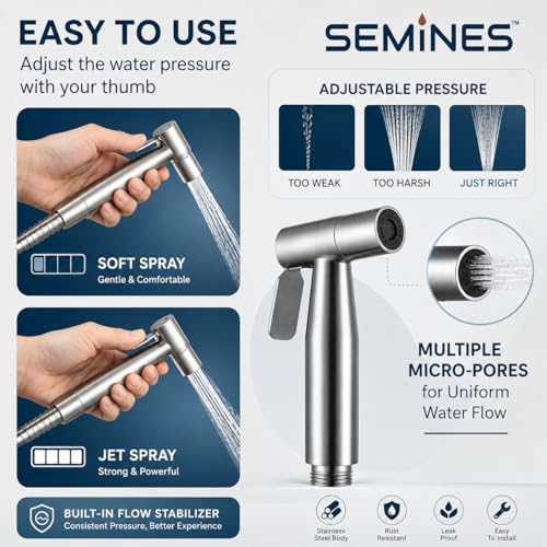Image of Health Faucet Stainless Steel Jet Spray Gun for Toilet | Silver & Copper Ion Shield Kills 99% Germs | Leak-Proof Bathroom 2 Year Warranty (Jet Spray Gun Only) A1