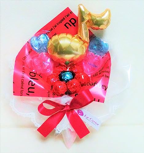 キャンディバルーンブーケ 音符 ゴールド 手持ちSサイズ お菓子11個 詰め合わせ お菓子ブーケ 子供 プレゼント ピアノ ダンス 発表会 花束 プチギフト (レッド)
