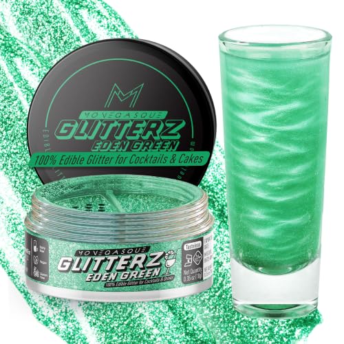 Image of MONEGASQUE Eden Green Edible Glitter for Drinks & Cakes, Drink Glitter, 10g | Shimmer Powder, for Cupcakes, Champagne & Macarons, Cocktail Garnish, Vegan, Gluten-Free, for Bakers & Mixologists