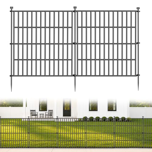 Image of No-Dig Decorative Outdoor Garden Fence for Yard, Animal Barrier Fencing for Dog | Rustproof Metal Temporary Fence for Patio, Pet and Flower Bed | 24in (H) x 10ft(L), 5 Panels
