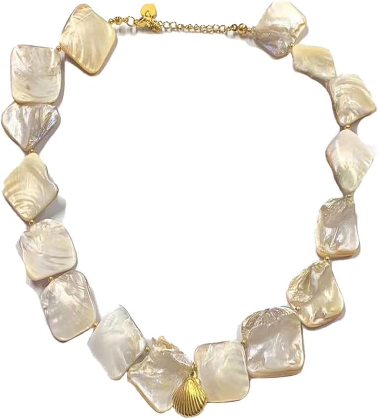 Irregular Pearl Choker for Women Summer Beach Shell Necklace Boho Conch Starfish Pendent Natural Freshwater Pearl Statement Necklace for Women