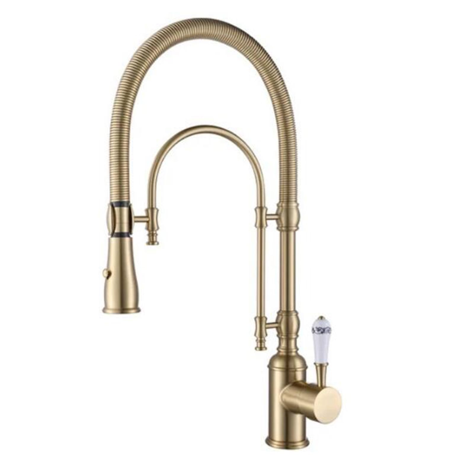 ZYCHSJXA Kitchen Tap Spring Removable Sprayer Hot and Cold Water 360° Rotation Flexible Spout Brass-Brushed Gold