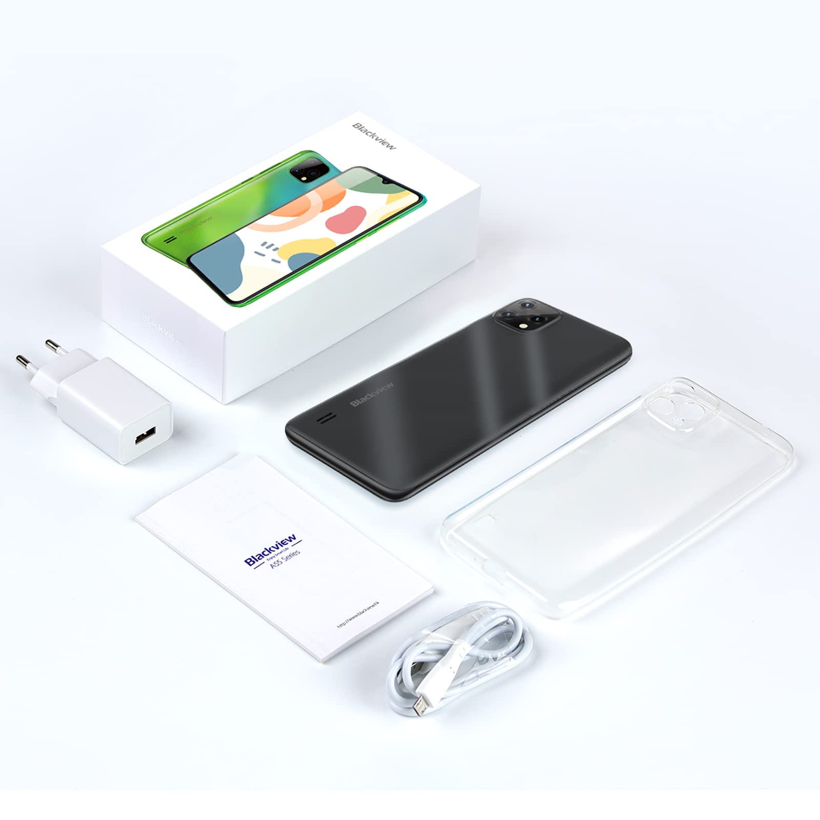 Blackview Telefon komórkowy 4G, A55 (2022) Tani smartfon Android 11 (ekran 6,52" HD+ 5G WiFi, 4780 mAh, 3 GB RAM/SD-128GB, potrójny tylny aparat 8MP, podwójna karta SIM) 3 gniazda/identyfikator twarzy