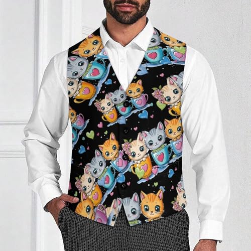 Teacup Cat Men's Suit Vests Dress Vest V-Neck Waistcoat Slim Business Formal with Pocket2