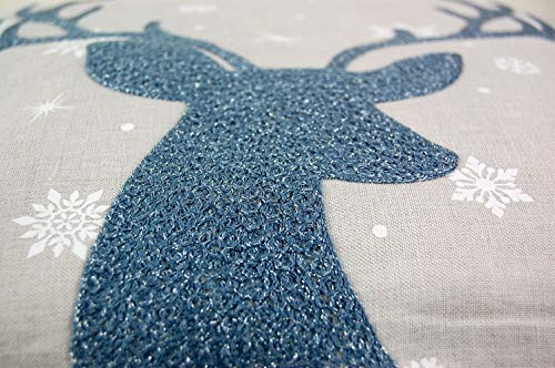 Quadratisch Polyester Tischdecke 85 x 85 cm hellgrau weiß eisblau Stickerei 'Hirsch' Weihnachten Weihnachtsdeko Weihnachtstischdecke Mitteldecke Tischdeko